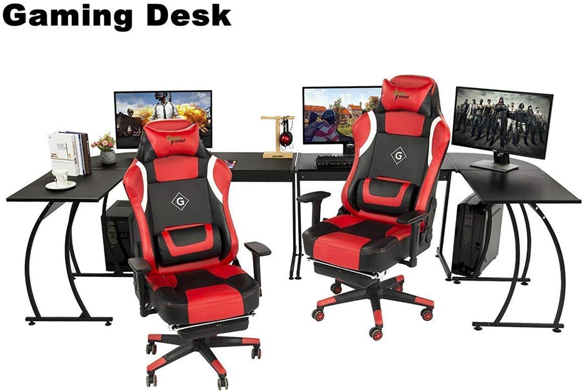 GreenForest L-Shaped Corner Desk Computer Gaming Desk PC Table,Home Office Writing Workstation 3-Piece,Black: Furniture & Decor