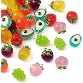 LiQunSweet 40Pcs 8 Styles 3D Resin Fruit Charms Strawberry Pineapple Small Pendant for Jewelry Making DIY Craft Keychain Ornament