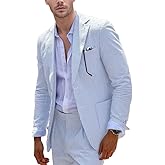 Aowdoy Blue Seersucker Suits 2 Piece Casual Summer Beach Men Suits Wedding Grooms Jacket Pants Striped Suit Set