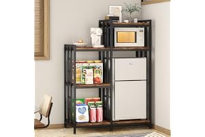 YCHF 6-Tier Kitchen Bakers Rack, Utility Storage Shelf, Mini Fridge & Microwave Oven Stand Table, Coffee Bar, Adjustable Shelves Freestadning for Kitchen Home Office