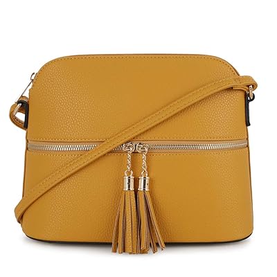 SG SUGU Lightweight Medium Dome Crossbody Bag with Tassel | Zipper Pocket | Adjustable Strap