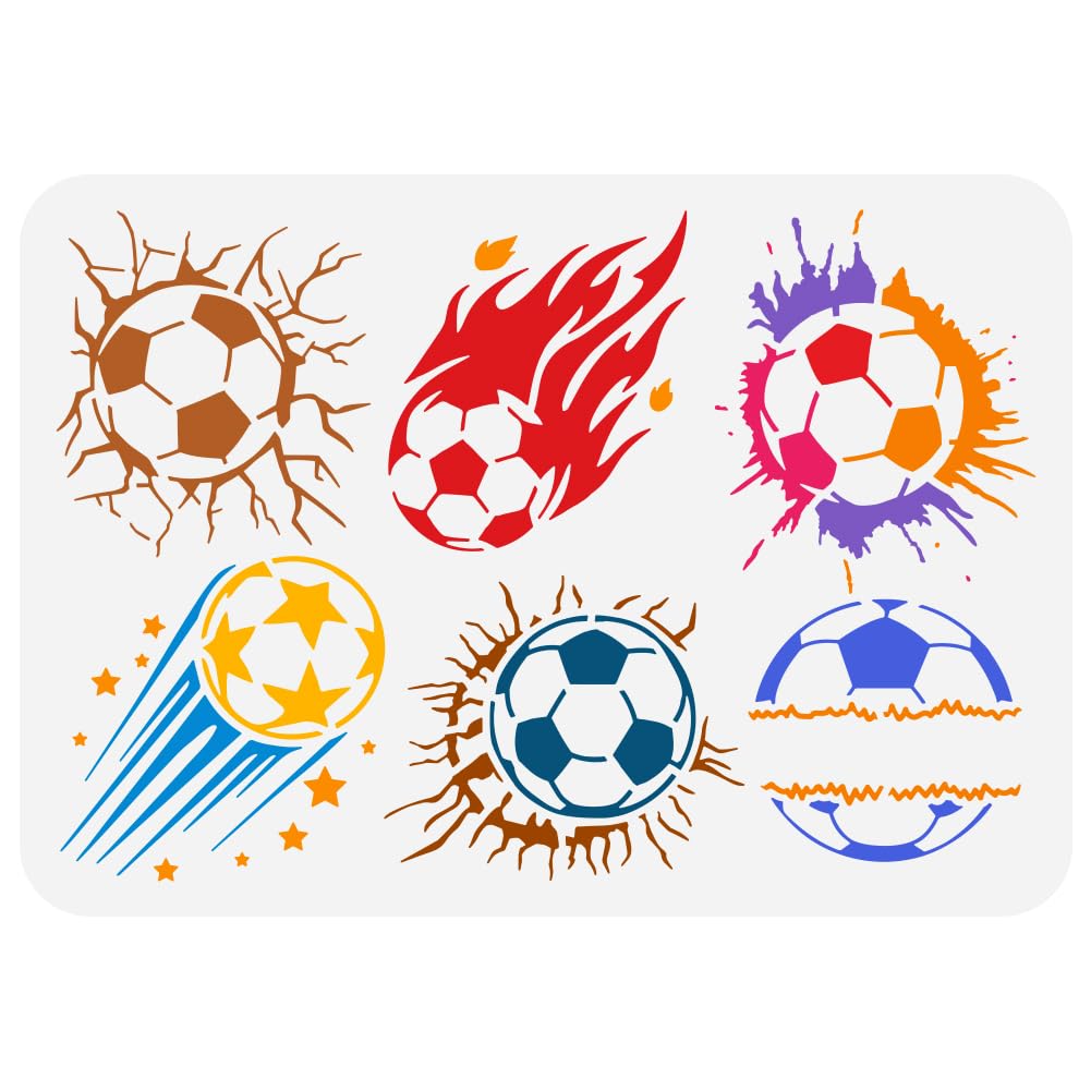 FINGERINSPIRE Soccer Flame Crack Painting Stencil 21x29.7cm Reusable Soccer Ball Pattern Drawing Template DIY Art Fire Football Decoration Stencil for Painting on Wood Wall Fabric Furniture