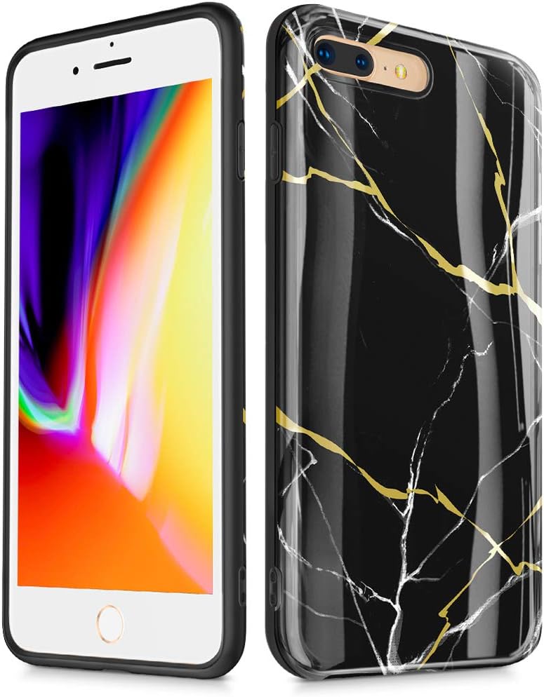 GVIEWIN Marble iPhone 8 Plus Case/iPhone 7 Plus Case, Ultra Slim Thin Glossy Soft TPU Rubber Gel Silicone Phone Case Cover Compatible iPhone 7 Plus/8 Plus(5.5 inch) (Black/Gold)
