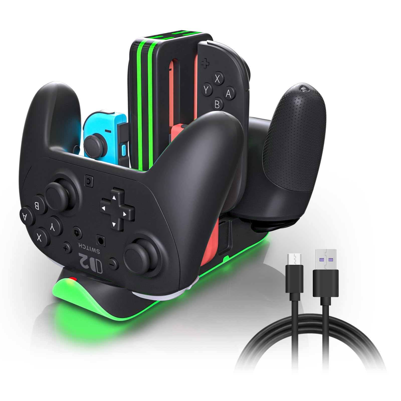 WUXIDIXI Switch 2 Controller Charger Dock – Charge 4 Joy-Cons & 2 Pro Controllers – Fast Charging RGB Station with LED Indicators & Touch Control – Compatible with Nintendo Switch 2/1/OLED