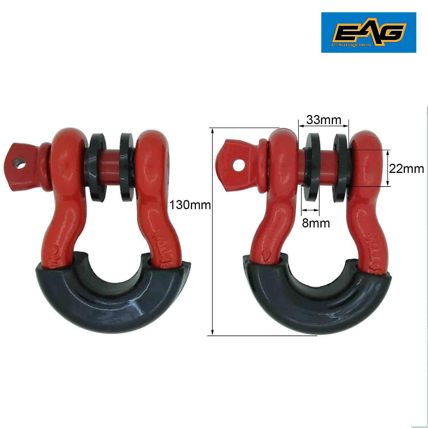 EAG 1 Pair 3/4 Inch Red DRing Shackles 4.75 Ton 9500 Lbs Capacity With