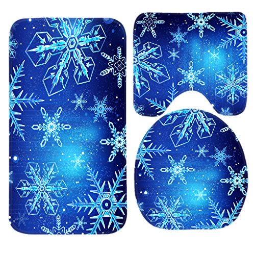 Happy Winter Holiday Beautiful Snowflakes Bath Mat Set,3 Piece Bathroom Mats Set Non-Slip Bathroom Rugs/Contour Mat/Toilet Cover by TEYAYA