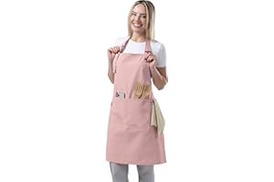 TOSHE Kitchen Apron Waterdrop Resistant Cotton Apron with adjustable Aprons for Women with Pockets 10 Color option Cooking Po