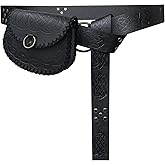 HiiFeuer Medieval Embossed O Ring Belt with Nordic Embossed Belt Bag, Vintage Faux Leather Belt and Belt Pouch Set for LARP