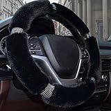 ZATOOTO Car Steering Wheel Covers for Women - Fluffy Furry Steering Wheel Cover Set Fuzzy Warm Winter Black 15 in Diamonds St