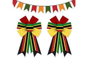 HYING 2 Pieces Black History Month Bows for Wreath, Juneteenth Freedom Wreath Bows Yellow Black Burlap Bows Kwanzaa Holiday Bows African American Craft Bows for Front Door Decorations Supplies