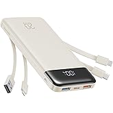 charmast 20000mAh Portable Charger with Built in Cables, 22.5W Travel Power Bank Fast Charging, USB C Cell Phone Battery Pack for iPhone 16/15/14/13/12/11 Series, iPad, Samsung, Android, Tablet