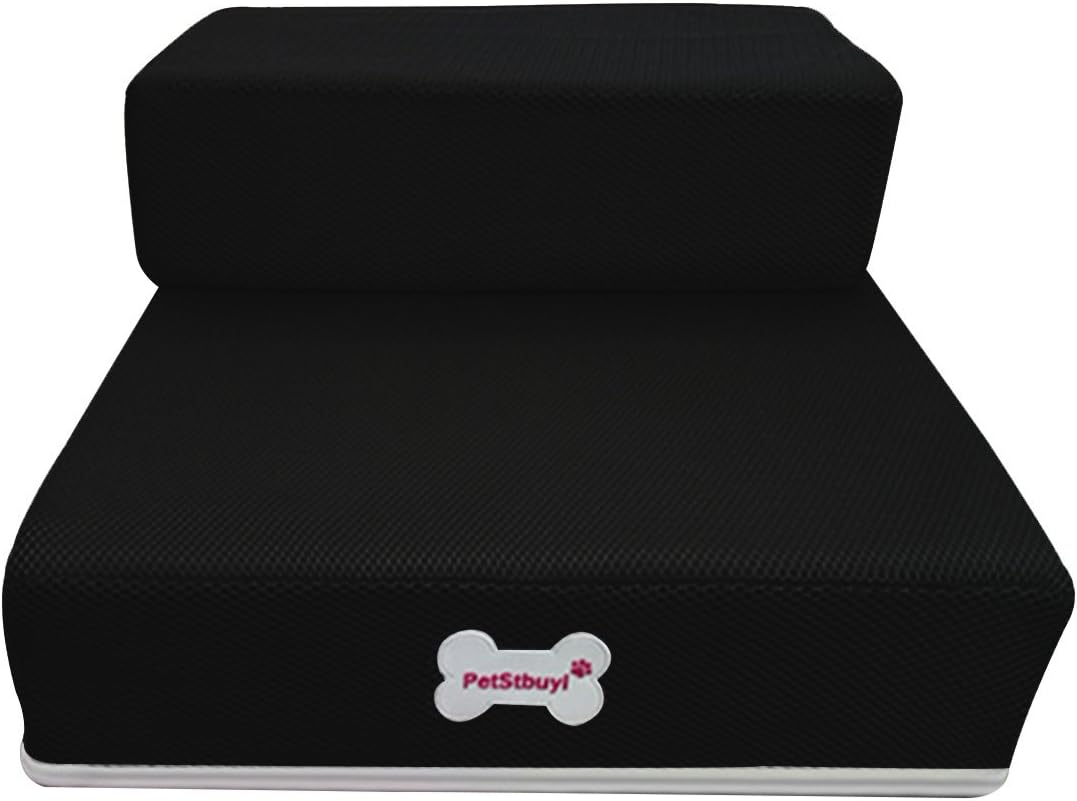 Freahap Folding Pets Stairs 2 Step Dog Cat Steps Ramp Ladder Indoor Pet Gear (Black)