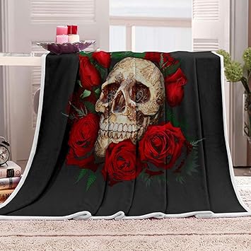 Shininglove Home For Fashion Skull Rose Pattern Cozy Plush Throw
