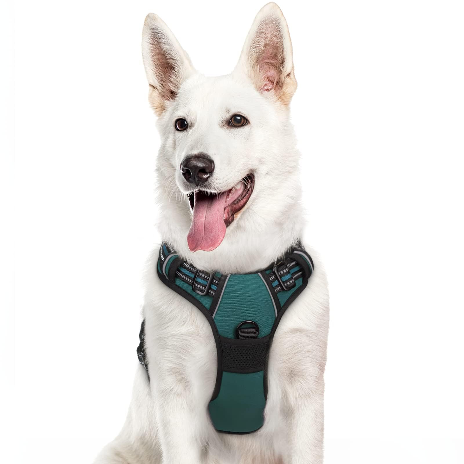 Eagloo Dog Harness Large Dog, No Pull Harness with Front Back Clips, Adjustable Pet Walking Vest, Soft Padded Pet Vest, Reflective No-Choke Breathable with Easy Control Handle, Dark Green, XL