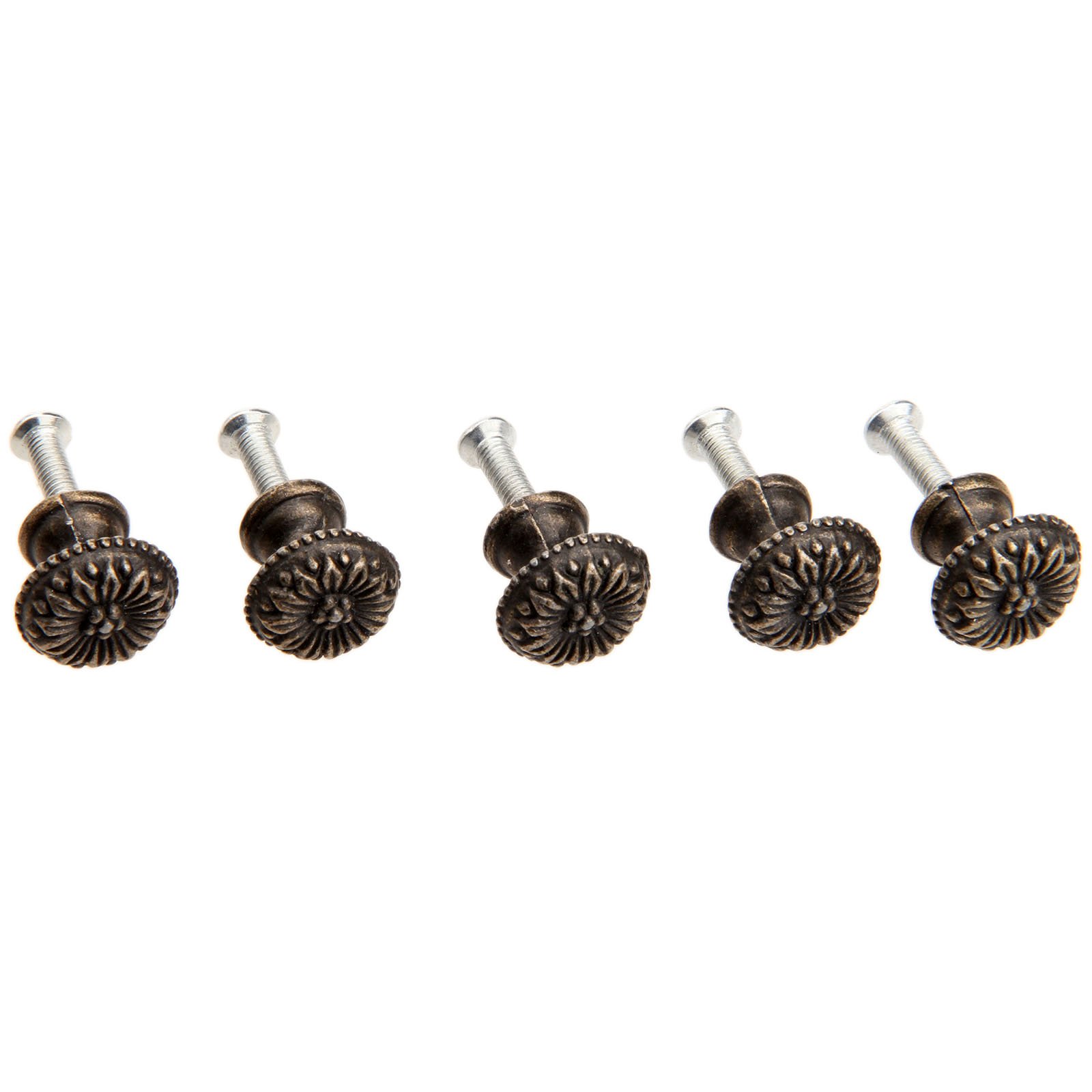5Pcs 0.67"x 0.59" Antique Bras Round Jewelry Box Pull Handle Drawer Cupboard Wardrobe Cabinet Flower Pattern Knob