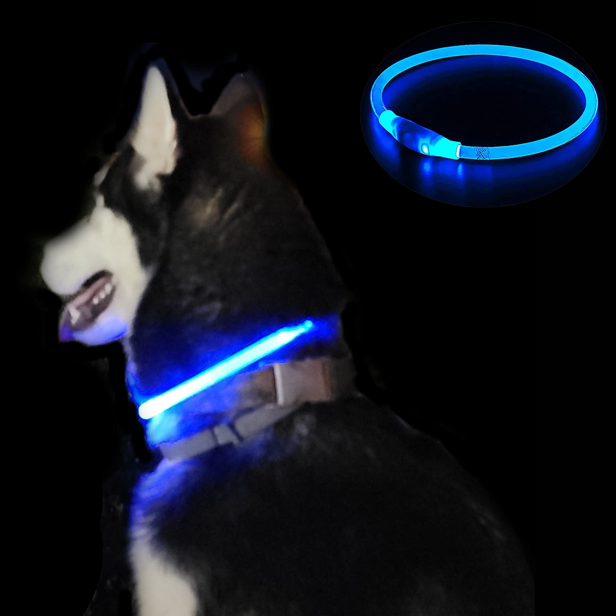 LED Dog Collar, Light Up Dog Collar Flashing Led Light for Night Walking, LED Dog Collar USB Rechargeable Adjustable Cut to Size Glow Light Collar for Puppy Small Medium and Large Dogs