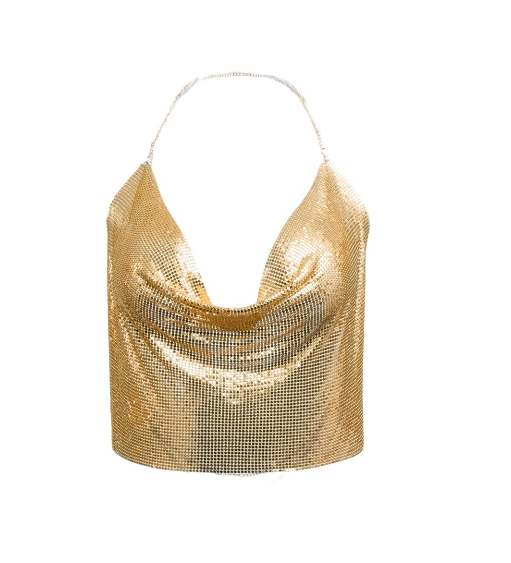 Photo 1 of Sexy Tops for Women Fashion Sparkly Deep V Neck Crop Tank Tops Cami Body Chain Fashion Top 50 * 30CM(Gold)