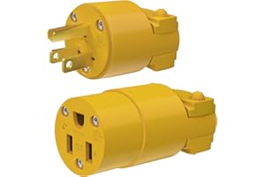 AUNOVG Electrical Replacement Plug & Connector Set, 15 Amp 125 Volt, Extension Cord Replacement Ends Male and Female,3 Prong Plug Replacement, NEMA 5-15P & 5-15R, UL Listed, Yellow Shell (1 Set)
