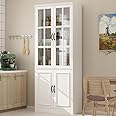 AIEGLE Freestanding Kitchen Pantry with 2 Glass Doors, Large Kitchen Pantry Storage Cabinet with 5-Tier Shelf, Tall Kitchen Pantry Cabinet Cupboard for Dining Room, Living Room, White