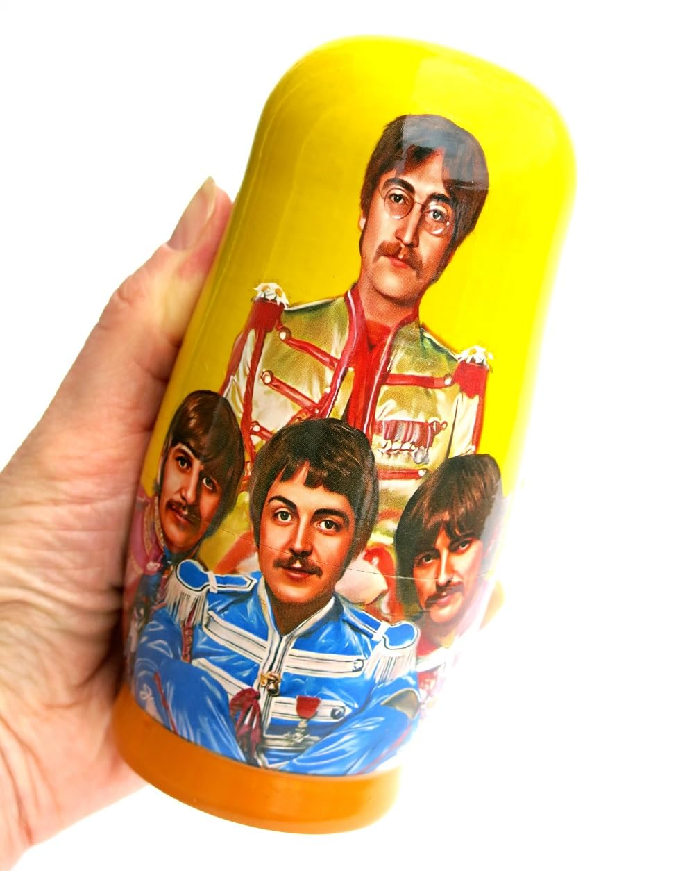 New The Beatles SGT. Pepper's Russian Style Nesting Doll 5 Piece Stacking Matryoshka Portrait Memorabilia Wooden Doll in Doll Set 5.5-6 Inches Tall