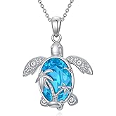 Dralox Turtle Crystal Necklace for Women, S925 Sterling Silver Blue Crystal Pendant with Palm Tree Cute Animals Jewelry Gift for Women