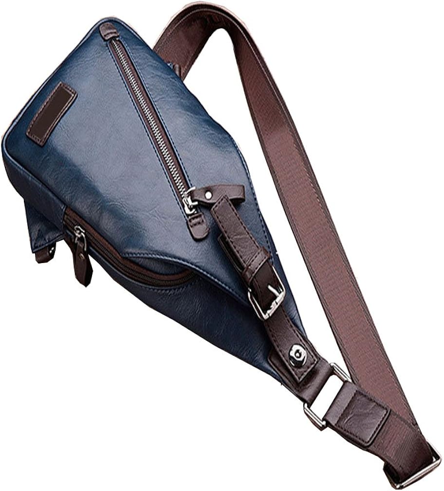 Hebetag Leather Sling Bag Crossbody Backpack Daypack for Men Women Outdoor Travel Camping Fishing Hunting Hiking Crossbody Shoulder Chest Pack Daypack Blue - Image 5