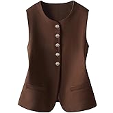 GORGLITTER Women's Metal Button Sleeveless Vest Elegant Suit Vests Business Casual Lightweight Jacket