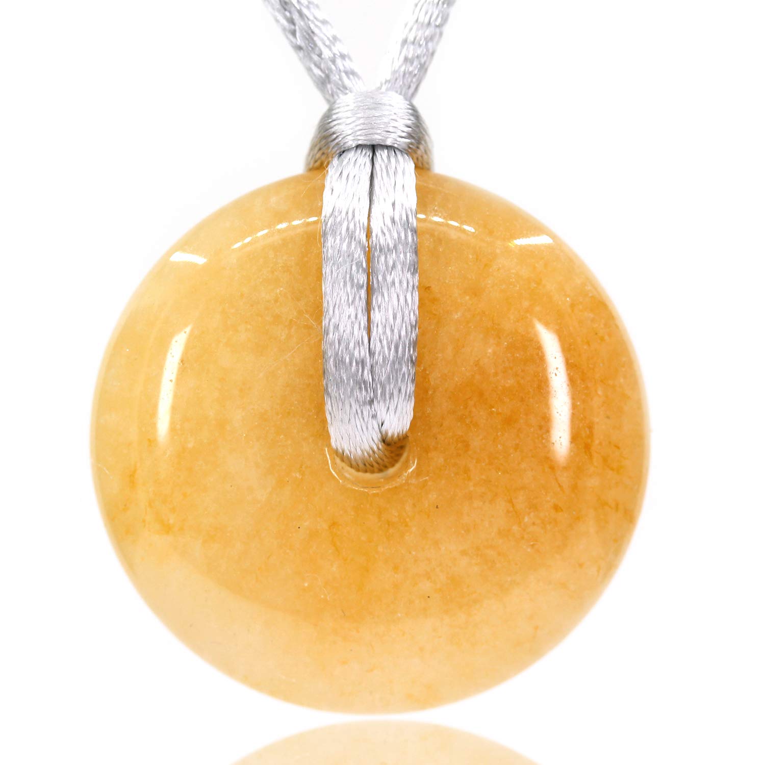 Natural Yellow Quartzite Gemstones Peace Donut 30mm Beads Adjustable Braided Macrame Tassels Pendant Unisex — image 1