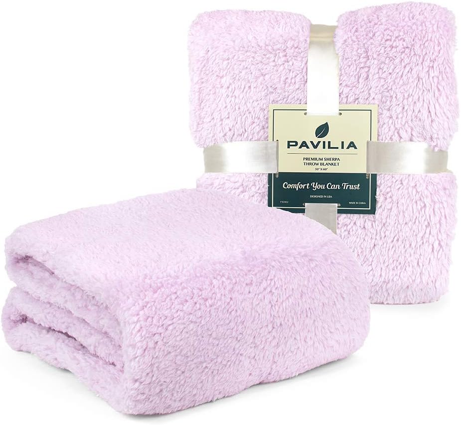 PAVILIA Plush Sherpa Throw Blanket for Couch Sofa | Fluffy Microfiber Fleece Throw | Soft, Fuzzy, Cozy, Shaggy, Lightweight | Solid Lavender Blanket | 50 x 60 Inches: Home & Kitchen