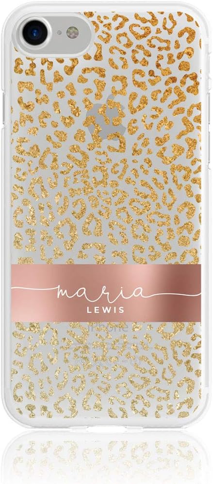 Personalised iPhone Xr Tirita Animal Print Gold Leopard Snake Skin Clear Soft TPU Rubber Gel Phone Case PRINTED GLITTER, NO REAL GLITTER Custom Initials