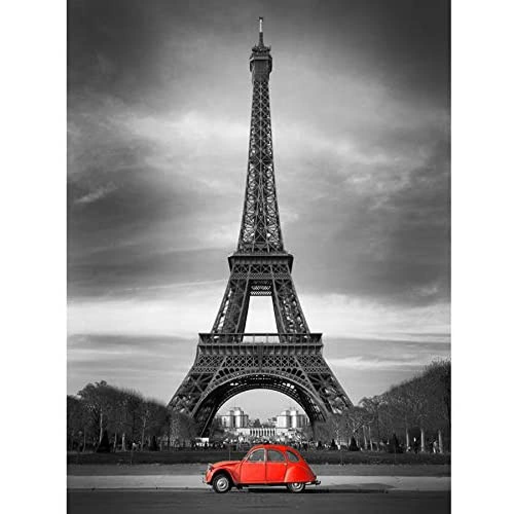 Eiffel Tower In Paris Red Car Art Print Canvas Premium Wall Decor Poster
