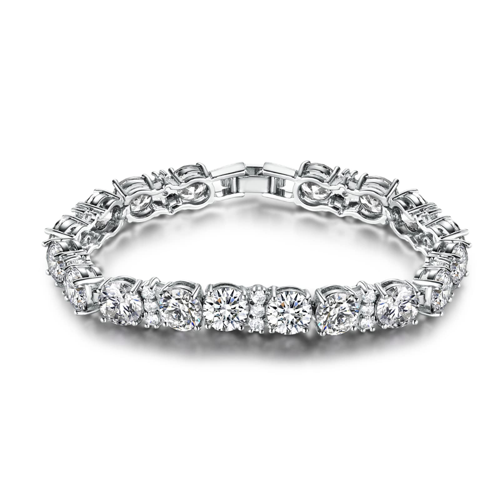 GULICX Ladies Cubic Zirconia Crystal Tennis Bracelets Clear White Gold Electroplated for Women Girls