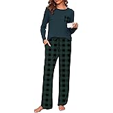 Namatime Cotton Pajamas for Women Set 2 Piece Lounge Sets Print Long Sleeve Soft Pjs Winter Loungewear Sleepwear with Pockets