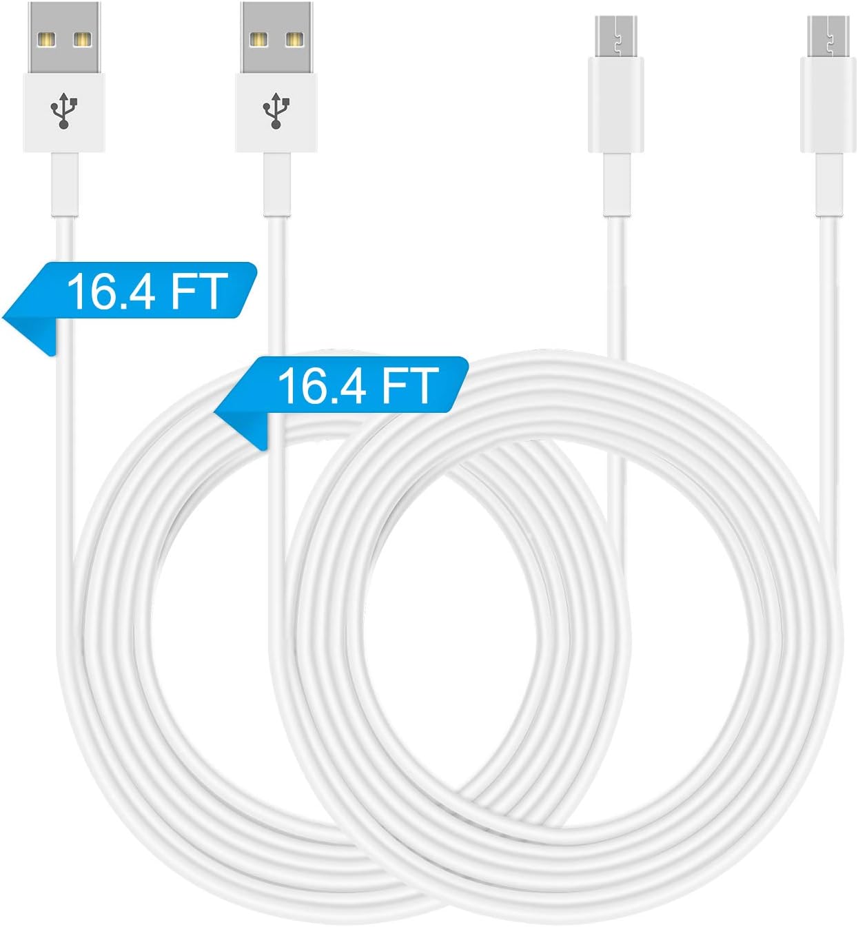 2Pack 15.9FT Power Extension Cable for Nest Camera, Neos SmartCam, YI Camera, Blink Camera Indoor, WyzeCam Pan, Netvue, Arlo Q etc, USB Charging Cable and Data Sync Cord for Surveillance Cameras