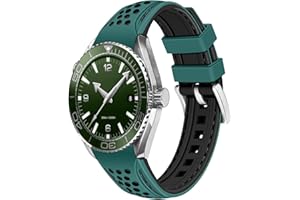 YISIWERA 20mm 22mm Silicone Watch Band Racing Rally Watch Strap Two Tone Curved Ends Rubber Watch Strap Stainless Steel Buckle Durable Universal Stitch Watch Straps for Men Women