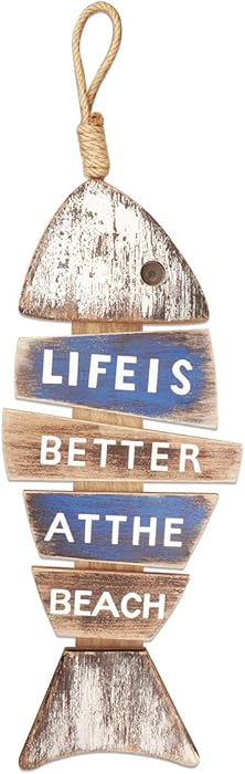 33 Inch Large Wood Fish Decor Hanging Wooden Fish Decoration Hand Carved Wooden Fish Wall Art for Home Indoor Outdoor Patio Porch Office Nautical Wall Theme Decoration