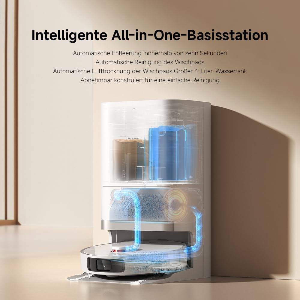 Xiaomi Robot Vacuum X20+ Saugroboter mit Absaugstation und 4L/4L Frisch- & Altwassertank - 2 rotierende, Auto-Trocknung Wischmops, Bis 280m² wischen, 6000Pa Saugkraft, LDS-Navigation, Alle Bodentypen