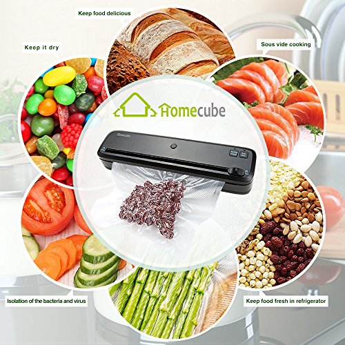 Vacuum Sealer, Homecube 4-in-1 Automatic Food Sealers with Starter Bags & Roll for Food Savers and Sous Vide Plus 20 FREE Sealable Bags - Thumbnail 5