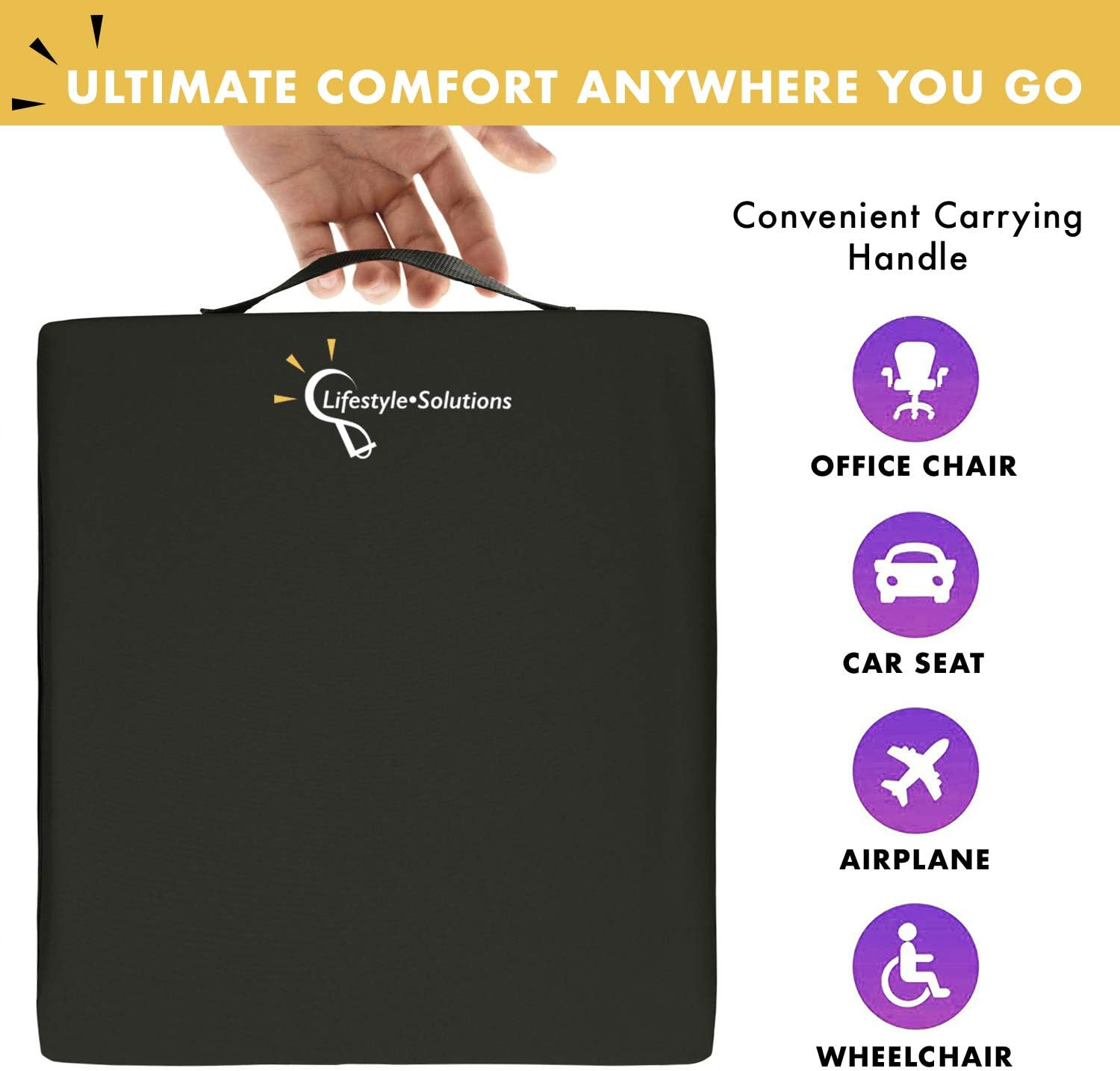 Lifestyle Wheelchair Cushion, Waterproof Orthopedic Gel Seat Pad for Back Support,Coccyx, Sciatica, Pressure Sores and Tailbone Pain Relief (16" X 16" X 3"): Home & Kitchen