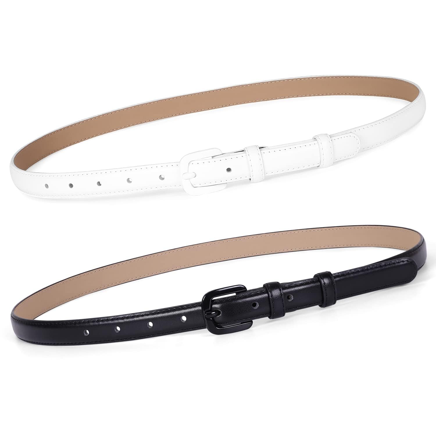 Photo 1 of ***Only 1***
WHIPPY Women Skinny Leather Belt Thin Waist Jeans Belt for Pants in Pin Buckle Belt, Black/White, Pants Size 42-47 Inches