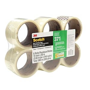 Scotch 371 Industrial-Grade Packing Tape, Clear, 72 mm x 50 m, High Performance Sealing Tape for Medium-Duty Commercial Box and Carton Sealing, Moving, Packaging and Shipping, 6 Pack