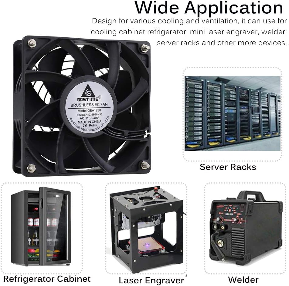 GDSTIME 120mm 240V Cooling Fan 120mm x 38mm 220V 230V AC EC High Performance Fridge Axial Fan with UK Fused Plug - Image 5