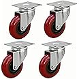 POWERTEC 3 Inch Swivel Caster Wheels Set of 4 with 640 lbs Loads, Heavy Duty Plate Casters, PU Castor Wheels for Furniture, Cart, Dolly and Workbenches (17206)