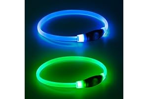 KPUPLOL 2 Packs Light Up Dog Collar, LED Dog Collar, USB Rechargeable Dog Lights for Night Walking, Adjustable Glow in The Dark Collars for Small Medium Large Dogs, Waterproof Safety Pets Lights Green&Blue