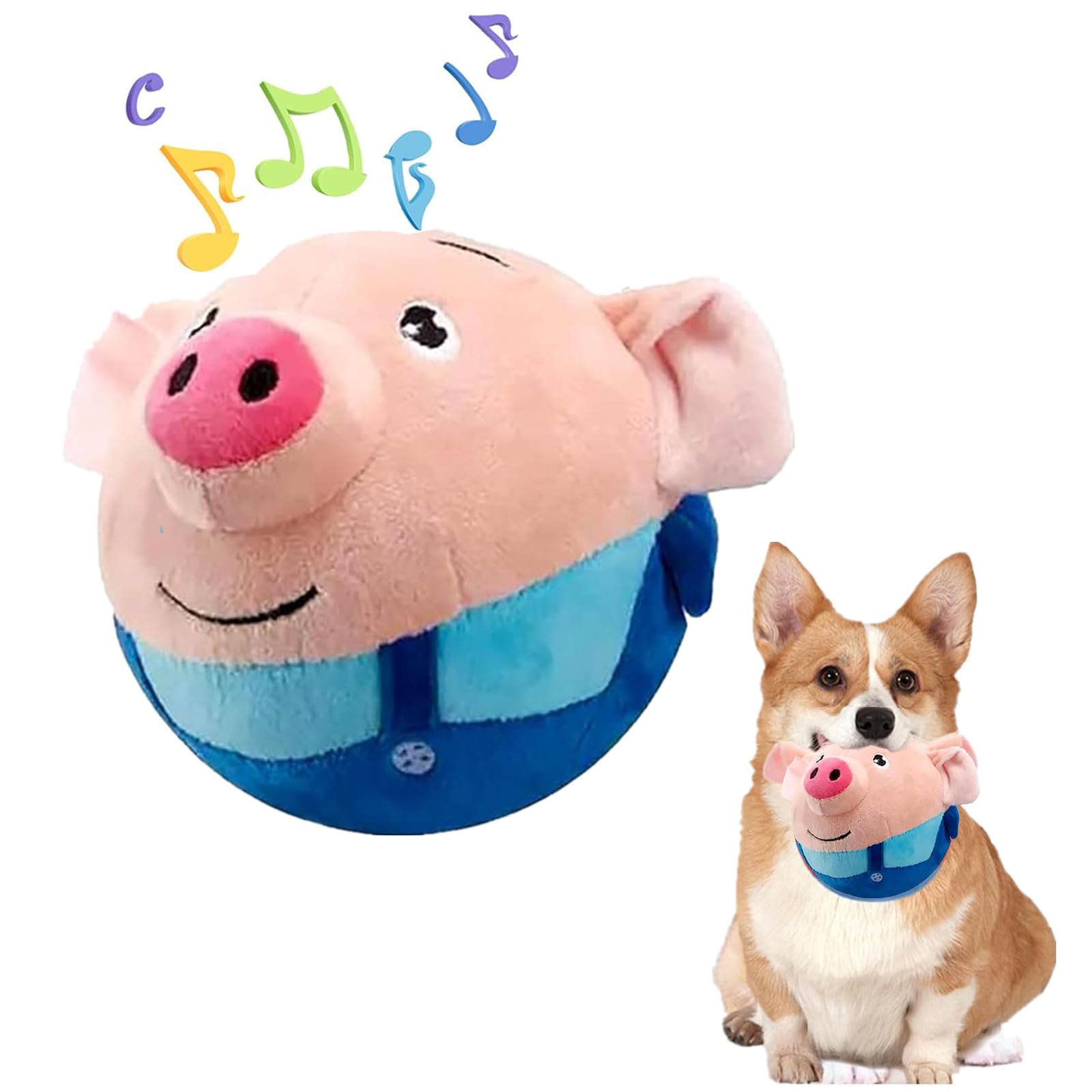 Winnsell Interactive Dog Toys, Moving Dog Pig Toy Pet Bouncing Balls USB Rechargeable Interactive Washable Cartoon Pig Plush Sound Electronic Cute Squeaky