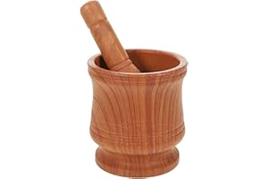 GATHINESS Wood Grain Pestle and Mortar Set 4.33x4.13 Inch Bowl with 6.69x1.10 Inch for Crushing, Grinding