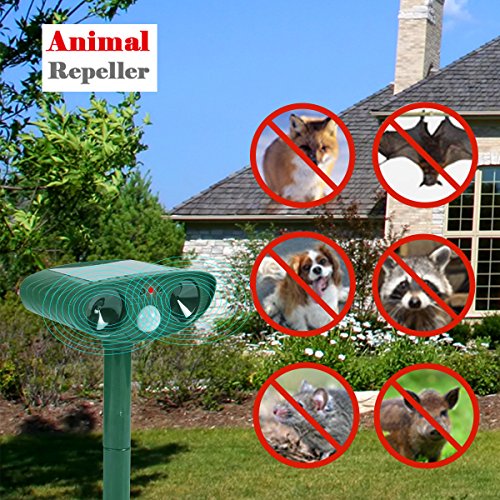 Wikoo Animal Pest Repeller, Solar Powered Ultrasonic Pest Repellent, Effective Outdoor Waterproof Pest Control, Repels Raccoons, Skunks, Foxes, Dogs, Cats, Deer, Squirrels etc