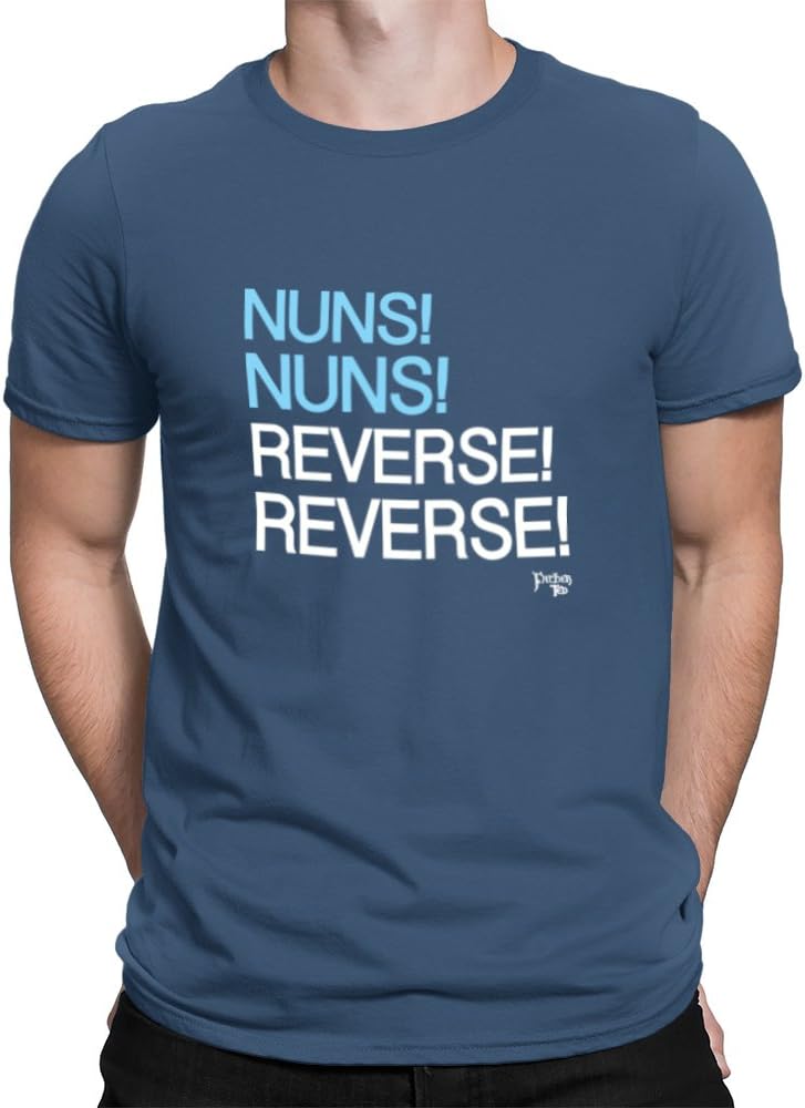 Nuns Nuns Reverse Reverse Gent's Official Father Ted T-Shirt Denim Blue