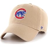 47 Brand MLB Khaki Primary Logo Clean Up Adjustable Strap Baseball Dad Hat Cap, Adult One Size Fits All