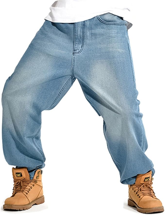QBO Men's Simple Hip Hop Baggy Bottoms Denim Jeans Loose Pants at